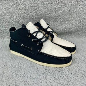 The Generic Man Boat Shoes Mens 8 Navy Blue White Casual Dress Shoreman Mid Boot